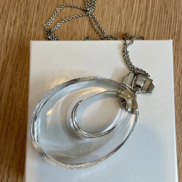 Alexis Bittar clear lucite pendant necklace w/crystals in silver